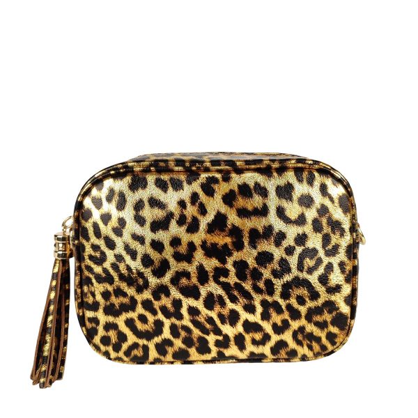 pochette in pelle laminata macullato oro