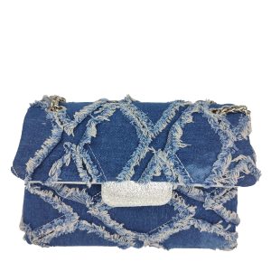 borsa denim scuro catena acciaio