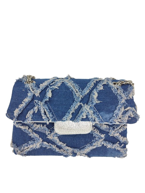 borsa denim scuro catena acciaio