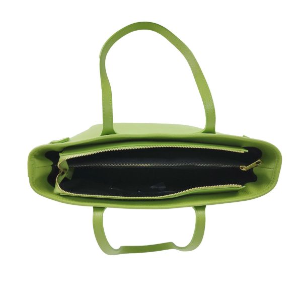 borsa shopper pelle lime interno