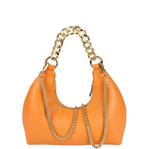 borsa a mano pelle arancione catena