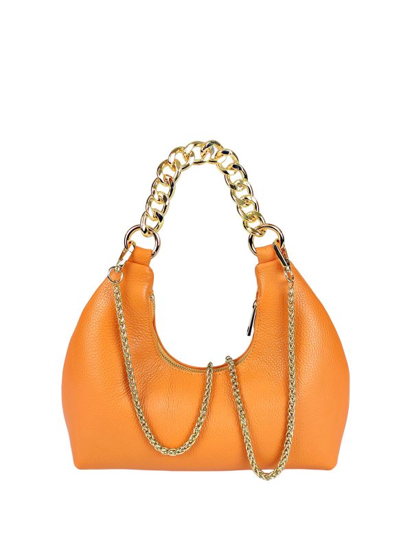 borsa a mano pelle arancione catena