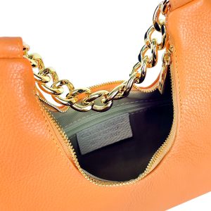 borsa a mano pelle arancione interno