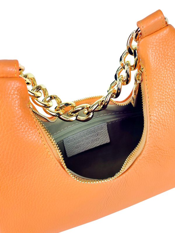 borsa a mano pelle arancione interno
