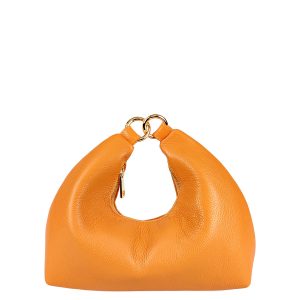 borsa a mano pelle arancione chiusura anelli