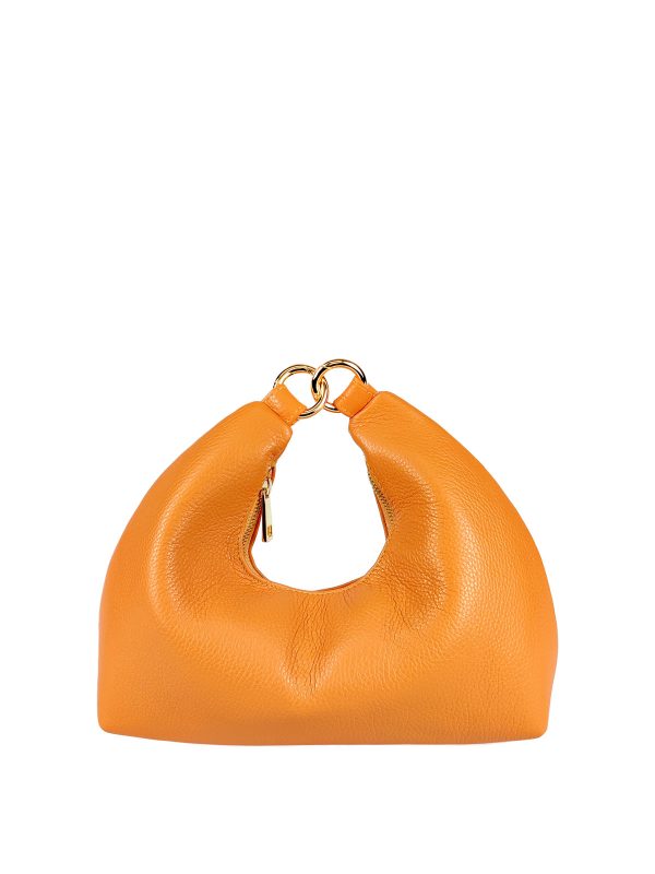 borsa a mano pelle arancione chiusura anelli