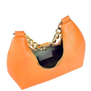 borsa a mano pelle arancione aperta