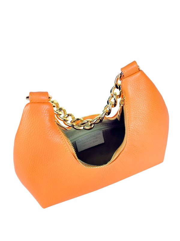 borsa a mano pelle arancione aperta