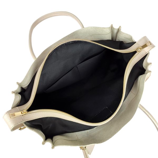 borsa shopper pelle panna interno pochette