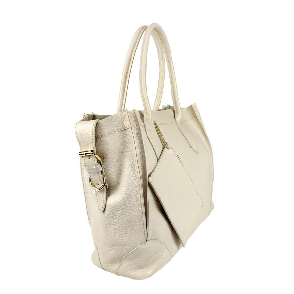 borsa shopper pelle panna lato
