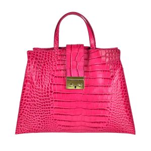 borsa a mano pelle rettile fuchsia