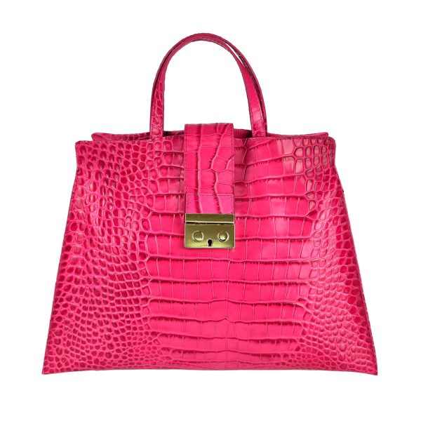 borsa a mano pelle rettile fuchsia