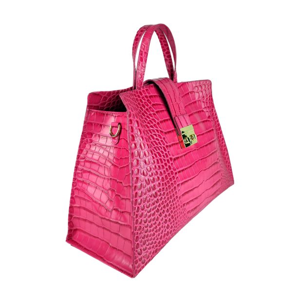 borsa a mano pelle rettile fuchsia lato