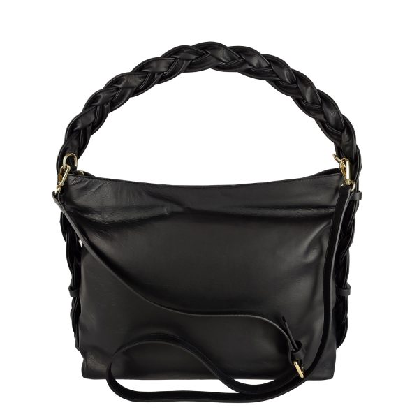 borsa a spalla pelle manico intrecciato nero tracolla
