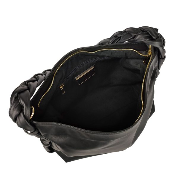 borsa a spalla pelle manico intrecciato nero interno
