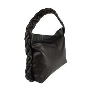 borsa a spalla pelle manico intrecciato nero lato