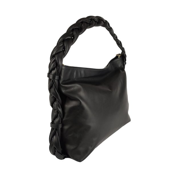 borsa a spalla pelle manico intrecciato nero lato