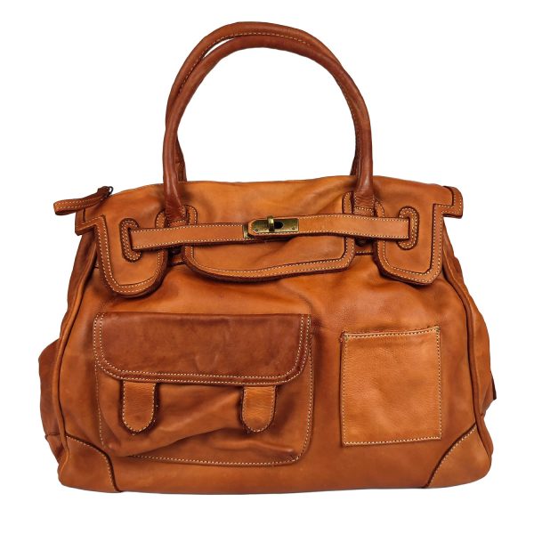 borsa a mano pelle marrone cuoio