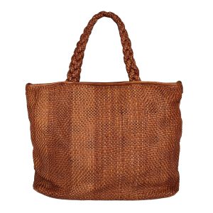 shopper pelle intrecciata marrone cuoio