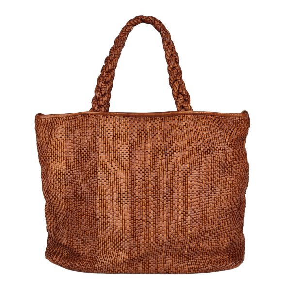 shopper pelle intrecciata marrone cuoio