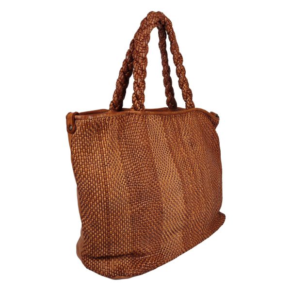 shopper pelle intrecciata marrone cuoio