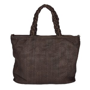 shopper pelle intrecciata marrone testa di moro