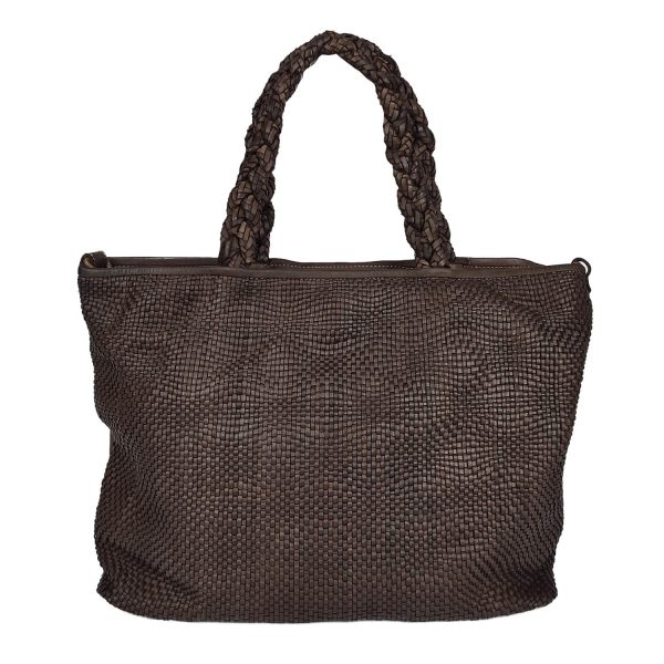 shopper pelle intrecciata marrone testa di moro