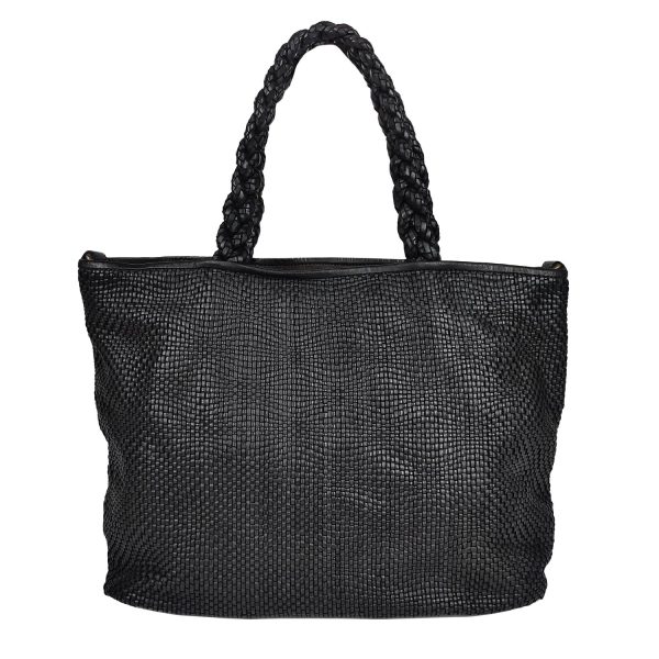 shopper pelle intrecciata nero