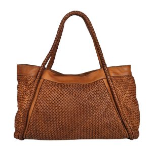 borsa a spalla pelle intrecciata marrone cuoio