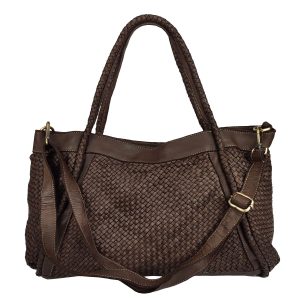 borsa a spalla pelle intrecciata testa di moro