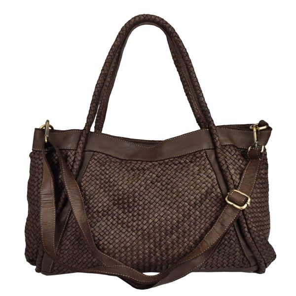 borsa a spalla pelle intrecciata testa di moro