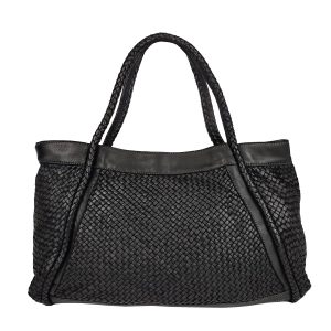 borsa a spalla pelle intrecciata nero