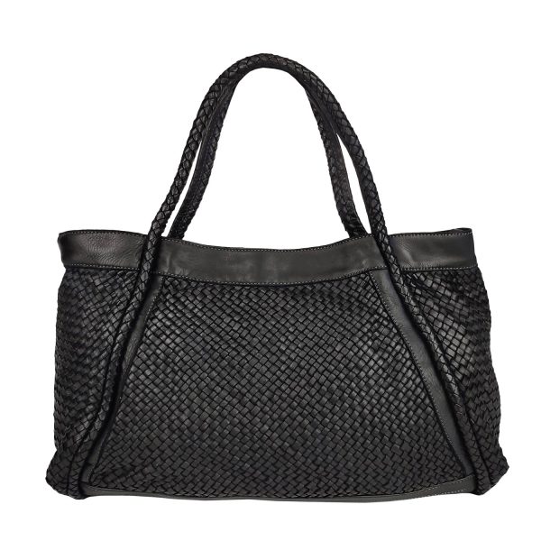 borsa a spalla pelle intrecciata nero
