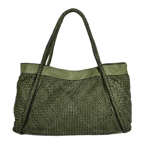 borsa a spalla pelle intrecciata verde