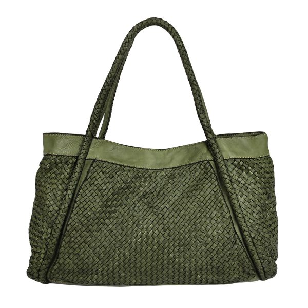 borsa a spalla pelle intrecciata verde