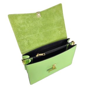 borsa a mano pelle verde interno