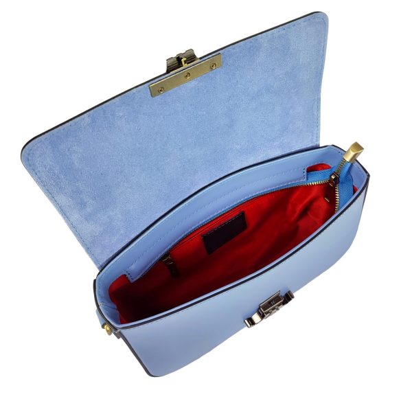 borsa tracolla pelle azzurro interno