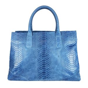 borsa a mano pelle rettile blu