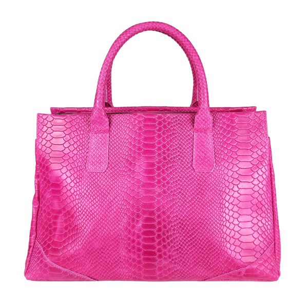 borsa a mano pelle rettile fuchsia
