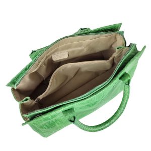borsa a mano pelle rettile verde