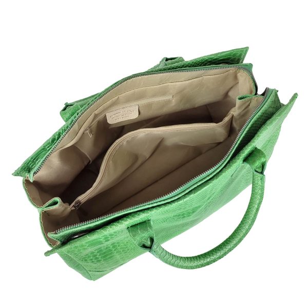 borsa a mano pelle rettile verde