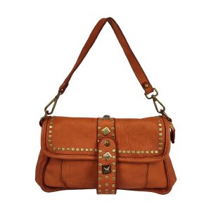borsa a spalla in pelle color cuoio