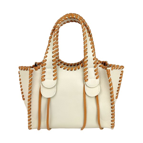 borsa a mano pelle panna cuoio