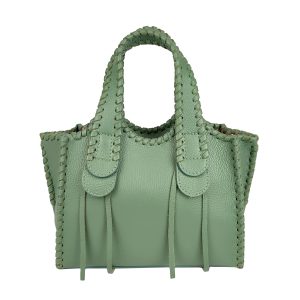 borsa a mano pelle verde salvia