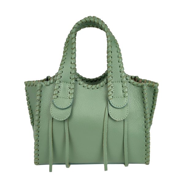 borsa a mano pelle verde salvia