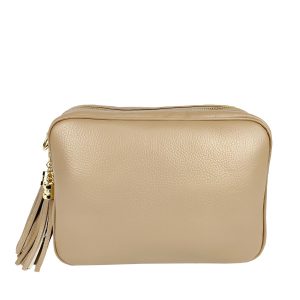 borsa a tracolla doppio zip beige