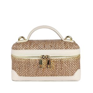 borsa in rafia e pelle avorio