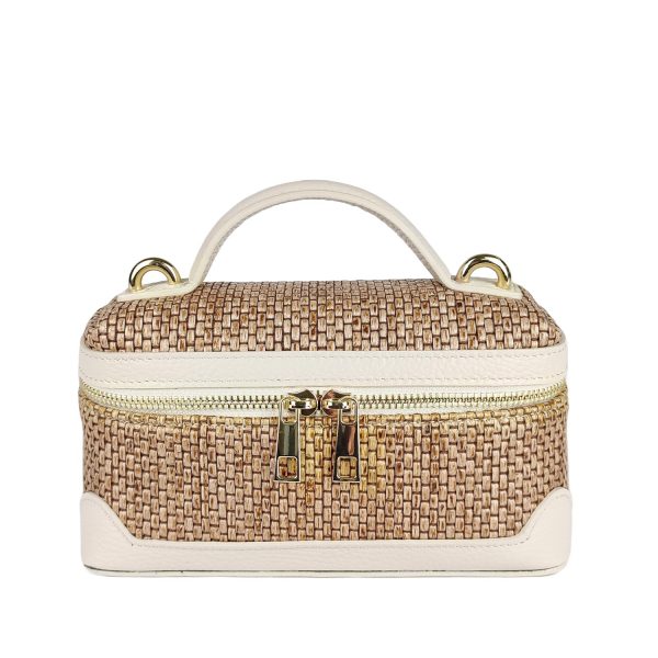 borsa in rafia e pelle avorio