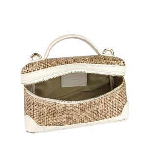 borsa in rafia e pelle avorio