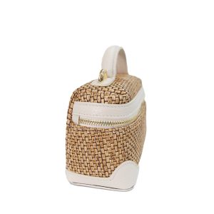 borsa in rafia e pelle avorio